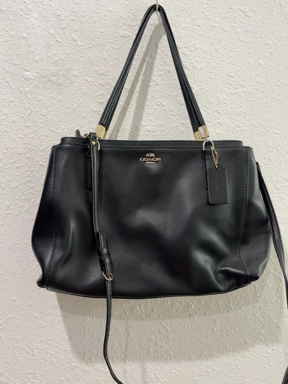 Coach Black Leather Tote with Gold Hardware